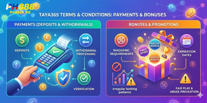 Payments and Bonuses in TAYA365 Terms and Conditions